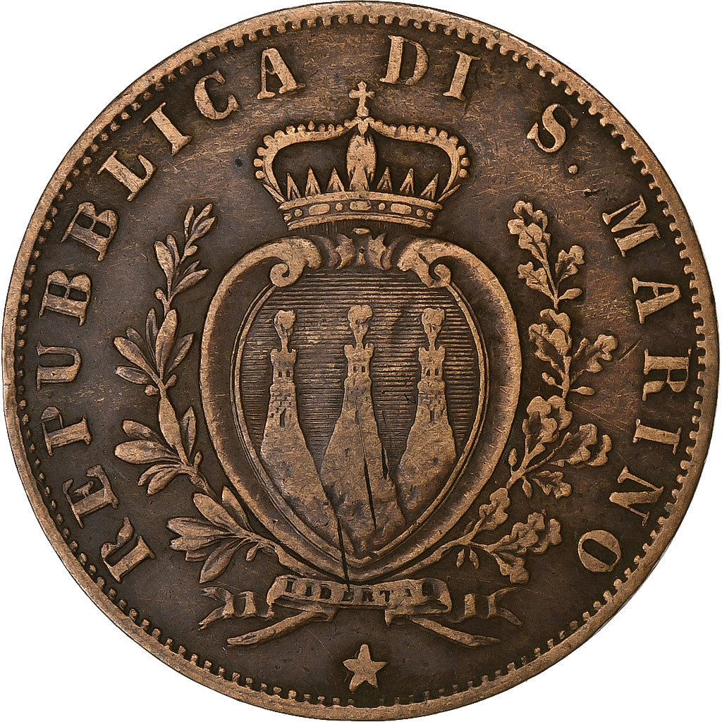 San Marino, 5 Centesimi, 1894, Rome, Copper, EF(40-45), KM:1