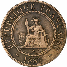 French Indo-China, Cent, 1887, Paris, Bronze, EF(40-45), Lecompte:39, KM:1