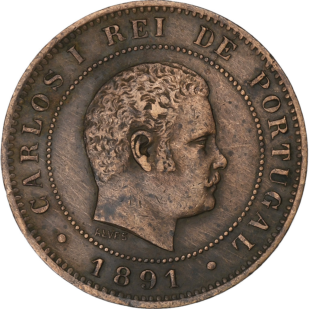 Portugal, Carlos I, 10 Reis, 1891, Portugal Mint, Bronze, SS, KM:532