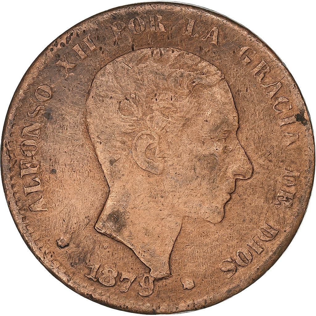 Spanien, Alfonso XII, 10 Centimos, 1879, Bronze, S+, KM:675