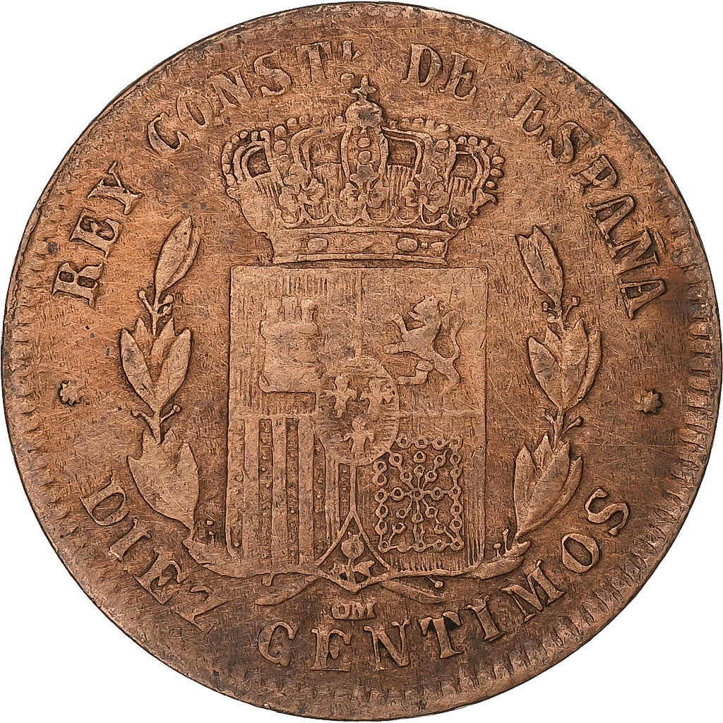 Spanien, Alfonso XII, 10 Centimos, 1879, Bronze, S+, KM:675