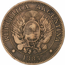 Argentina, 2 Centavos, 1884, Bronce, BC+, KM:33