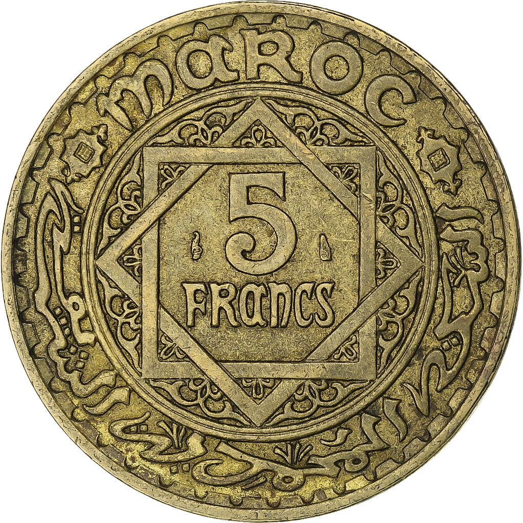 Marrocos, 5 Francs, 1945/AH1365, Alumínio-Bronze, EF(40-45)