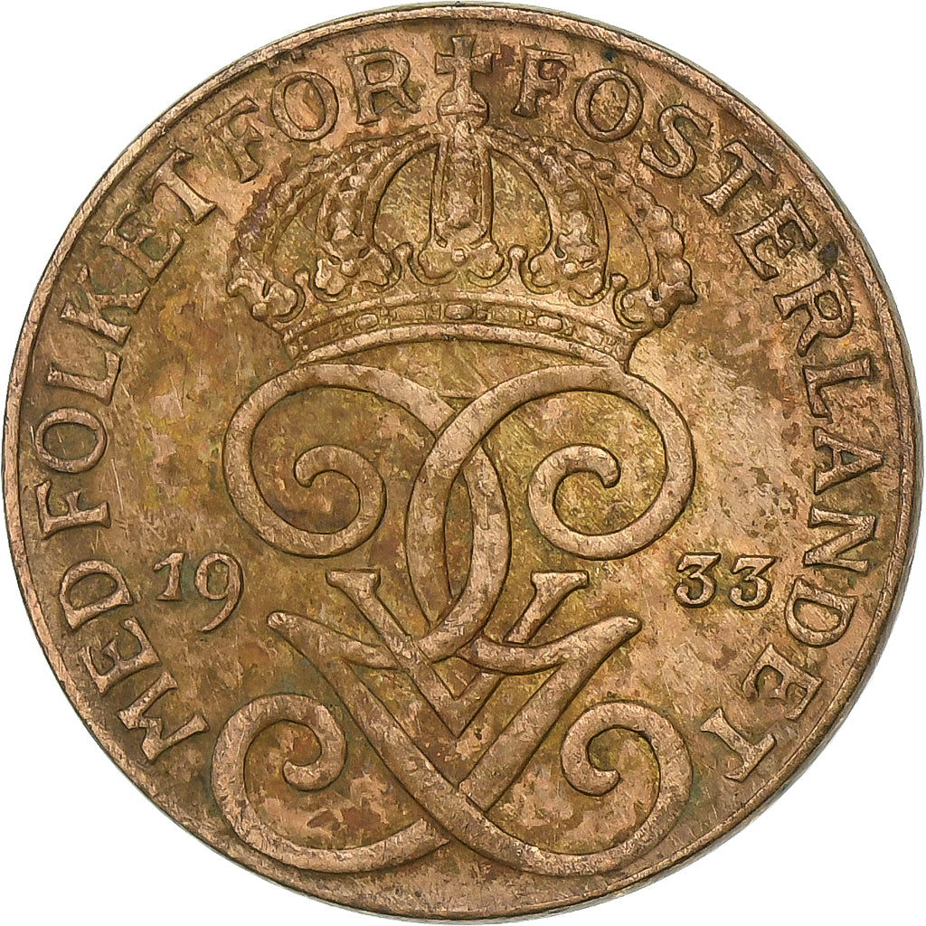 Sweden, Gustaf V, Ore, 1933, Copper, EF(40-45)