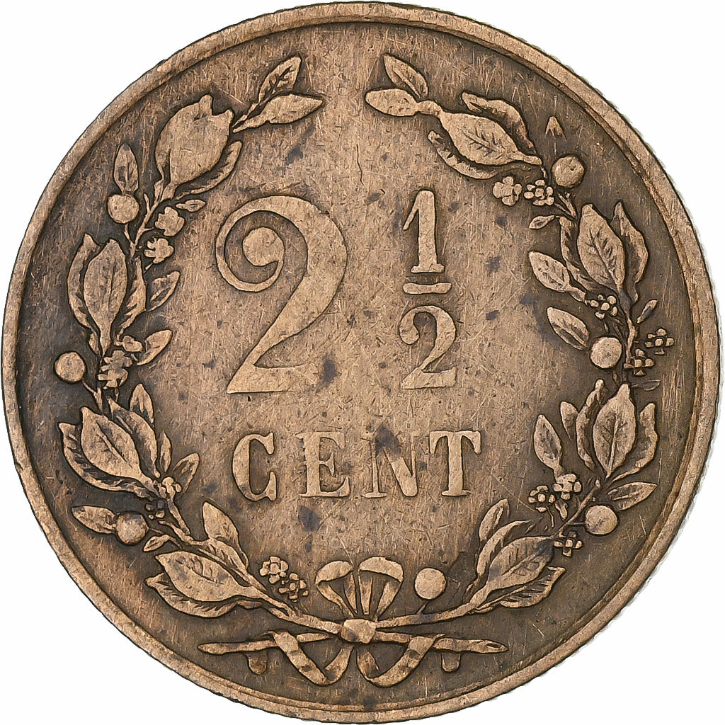 Países Bajos, William III, 2-1/2 Cent, 1880, Utrecht, Bronce, BC+, KM:108.1