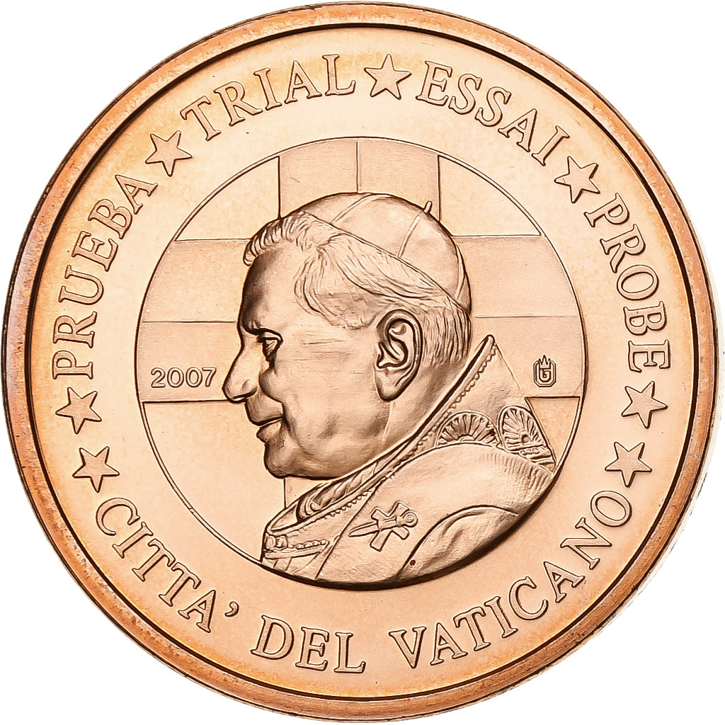 Vaticano, medalha, 5 C, Essai-Trial Benoit XVI, 2007, Cobre, MS(65-70)