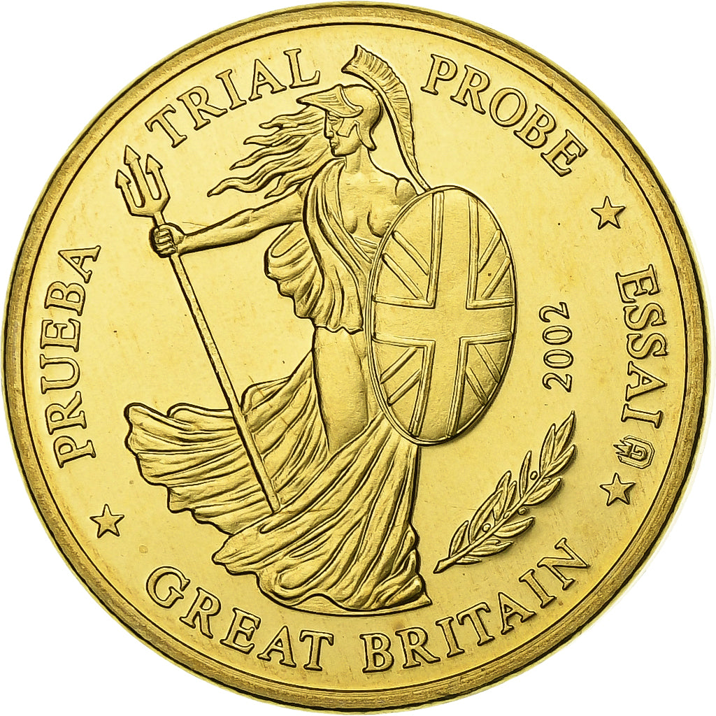 Gran Bretagna, medaglia, 10 C, Essai-Trial, 2002, Doratura in rame-nichel, FDC