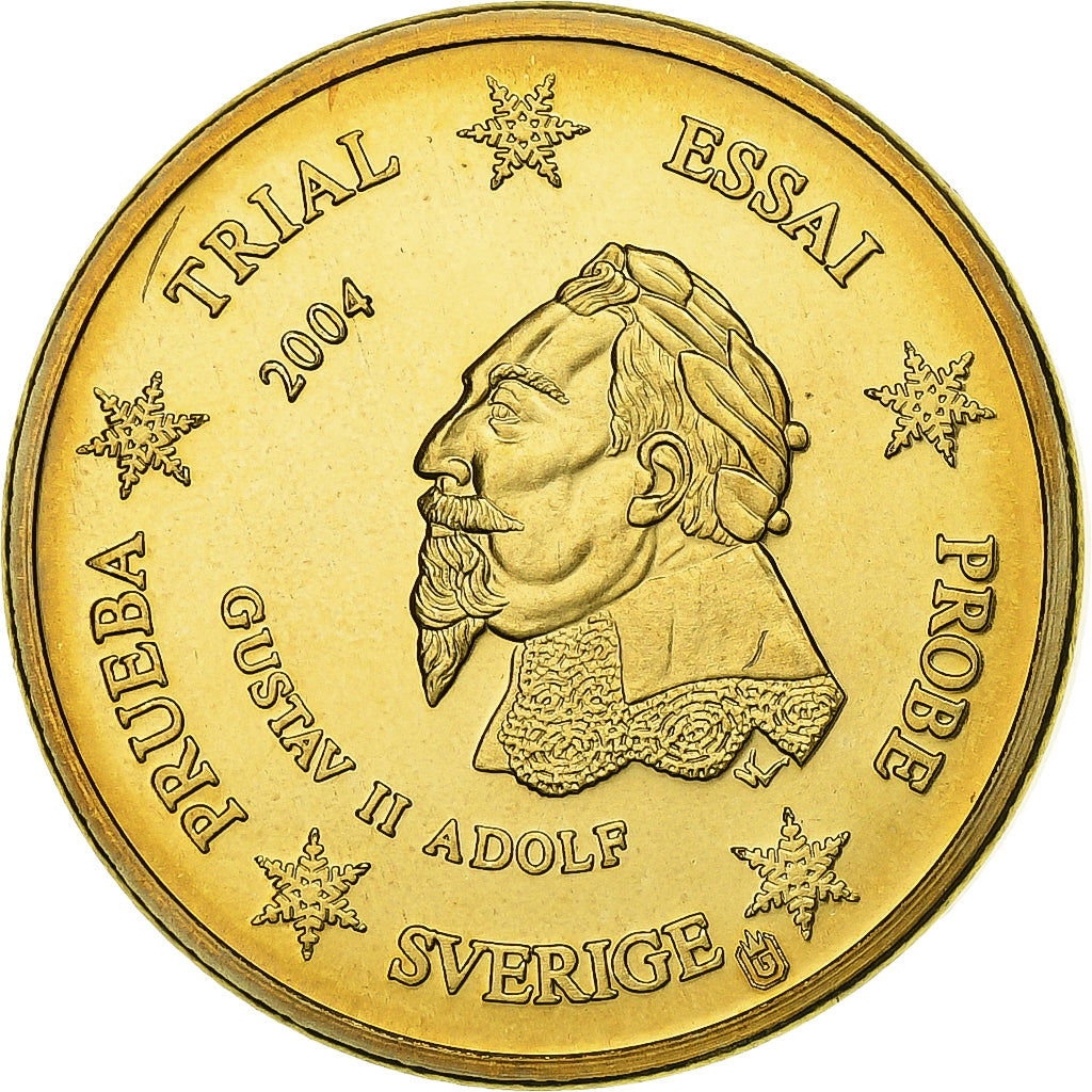 Suécia, medalha, 10 C, Essai-Trial, 2004, Cobre-Níquel Dourado, Gustav II