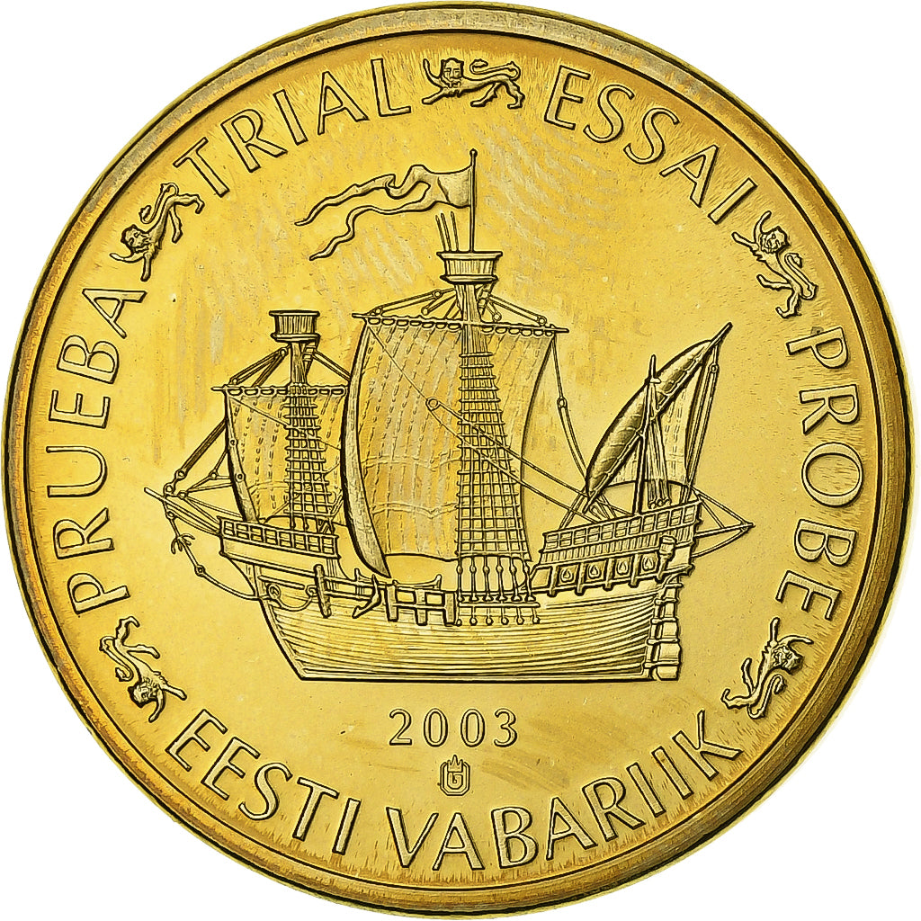 Estonia, Medaille, 20 C, Essai-Trial, 2003, Copper-Nickel Gilt, STGL