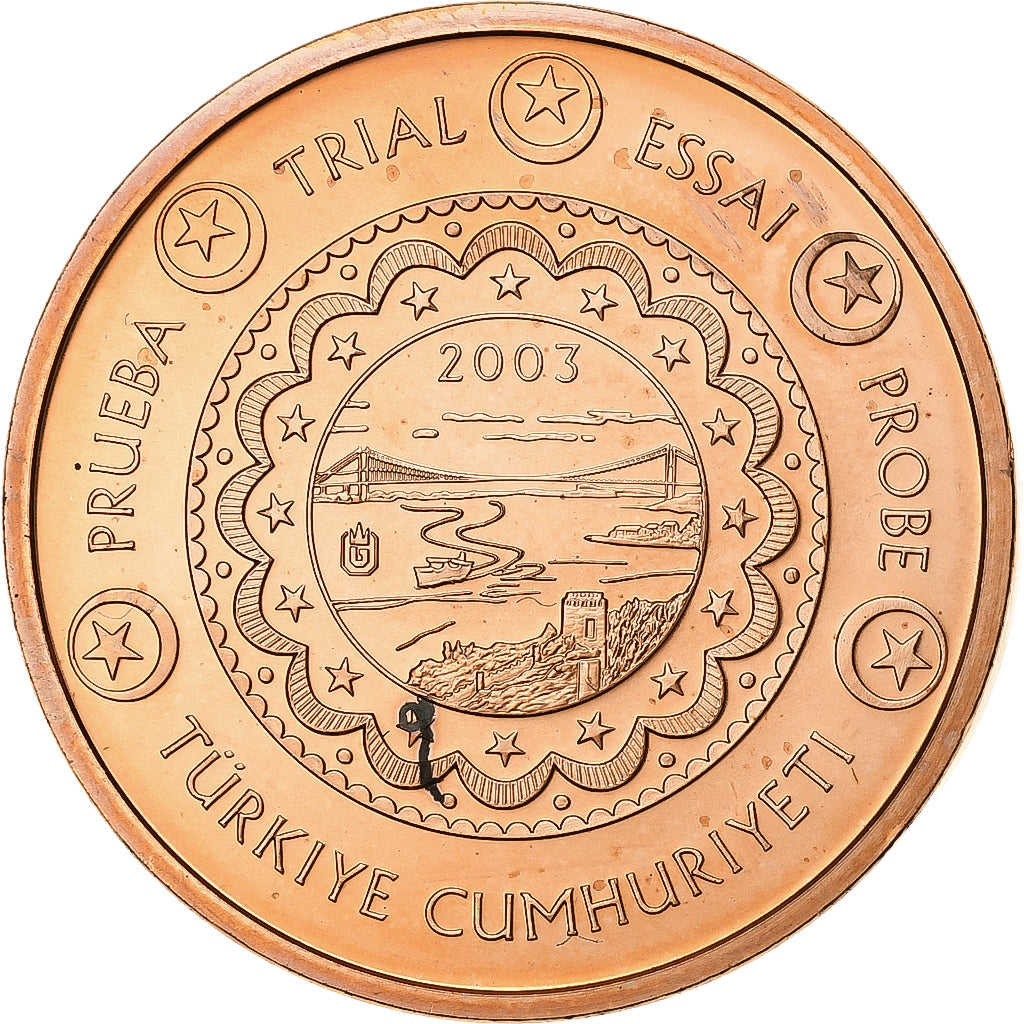 Turquía, medalla, 5 C, Essai-Trial, 2003, Exonumia, FDC, Cobre chapado en acero