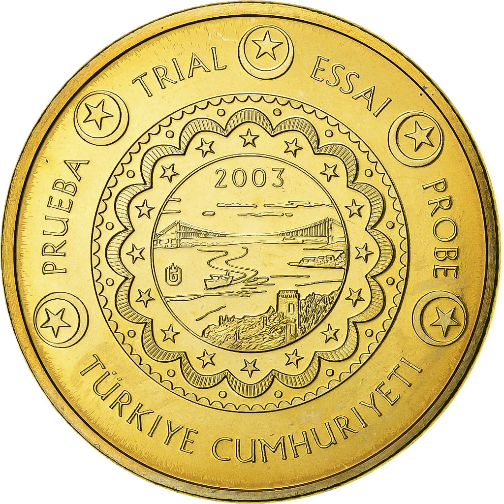 Turkey, 50 Euro Cent, PRUEBA-TRIAL ESSAI., 2003, Brass, MS(65-70)