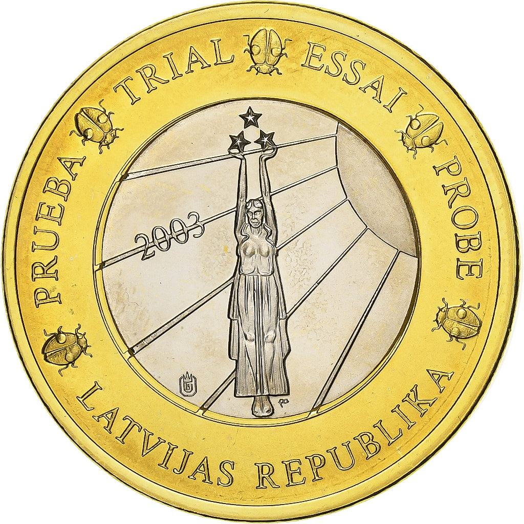 Łotwa, medal, 1 E, Essai-Trial, 2003, Bimetaliczny, MS(65-70)