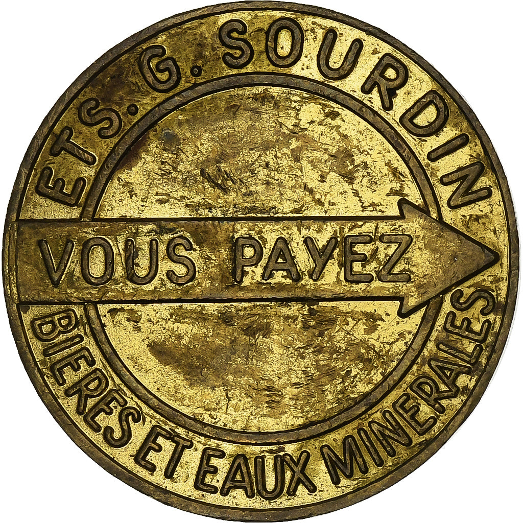 France, Token, Etablissements Sourdin, Bières et Eaux Minérales, Brass