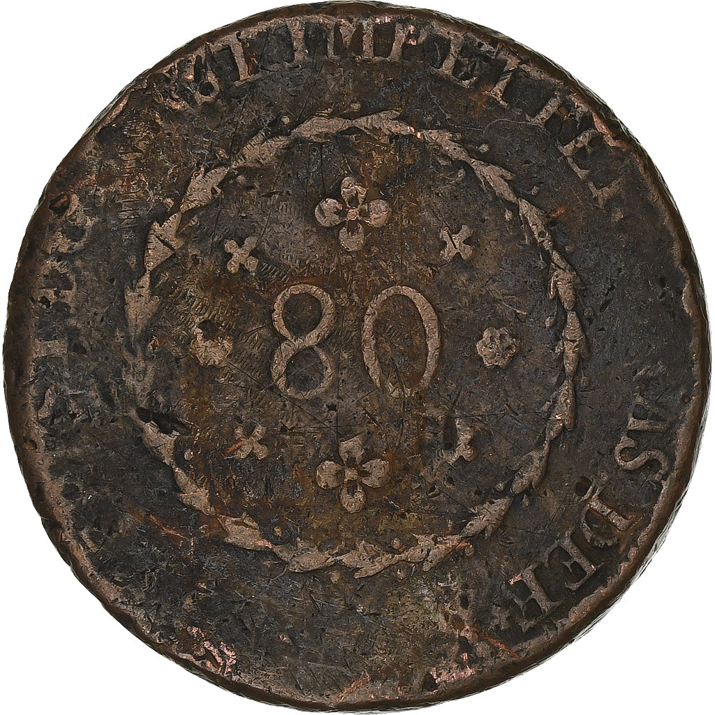 Brazil, Pedro I, 80 Reis, Uncertain date, Rio de Janeiro, Copper, F(12-15)
