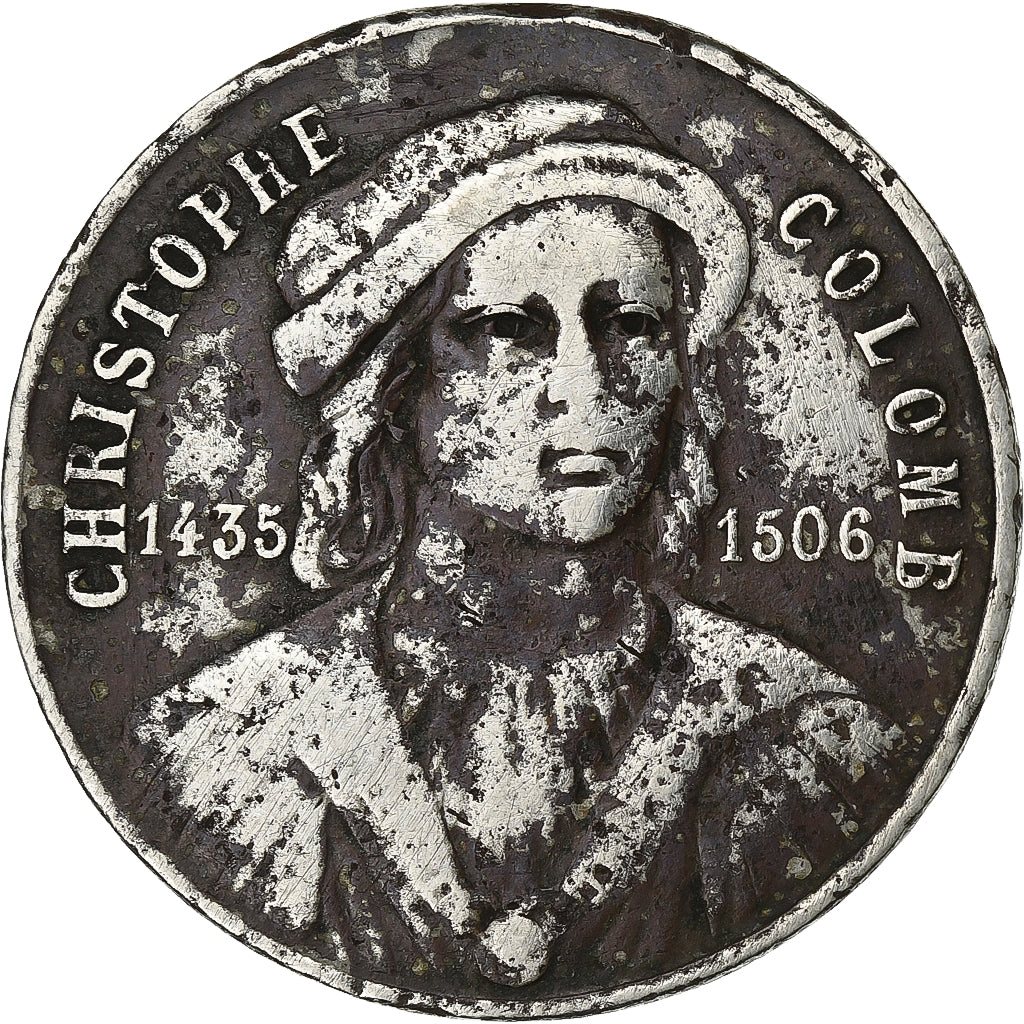 Francja, medal, Christophe Colomb, Découverte de l'Amérique, Métal, VF(20-25)