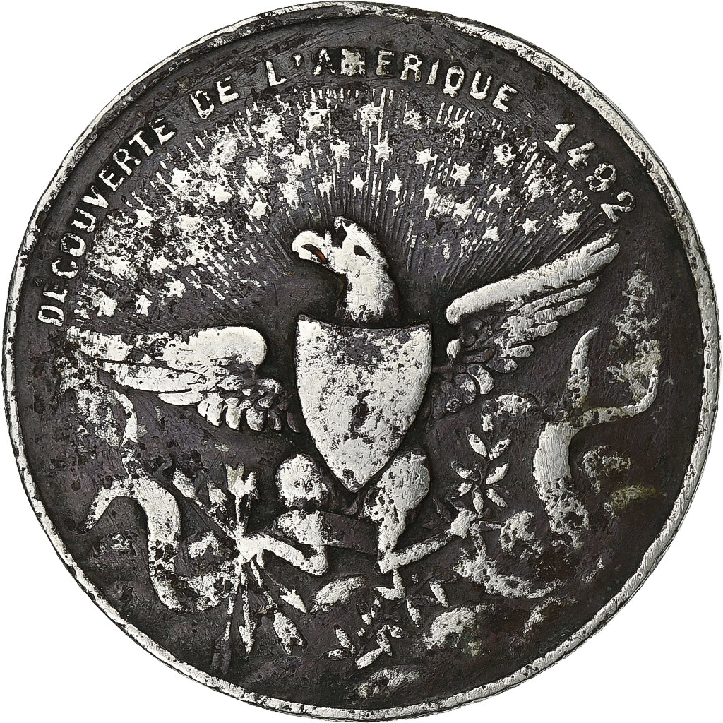 Francja, medal, Christophe Colomb, Découverte de l'Amérique, Métal, VF(20-25)