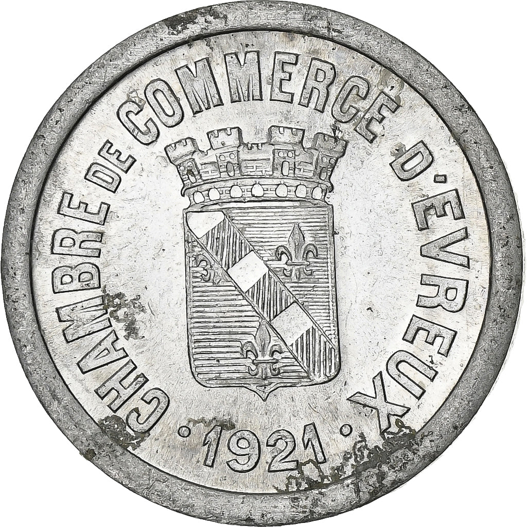 Frankrijk, Chambre de commerce d'Evreux, 10 Centimes, 1921, ZF+, Aluminium