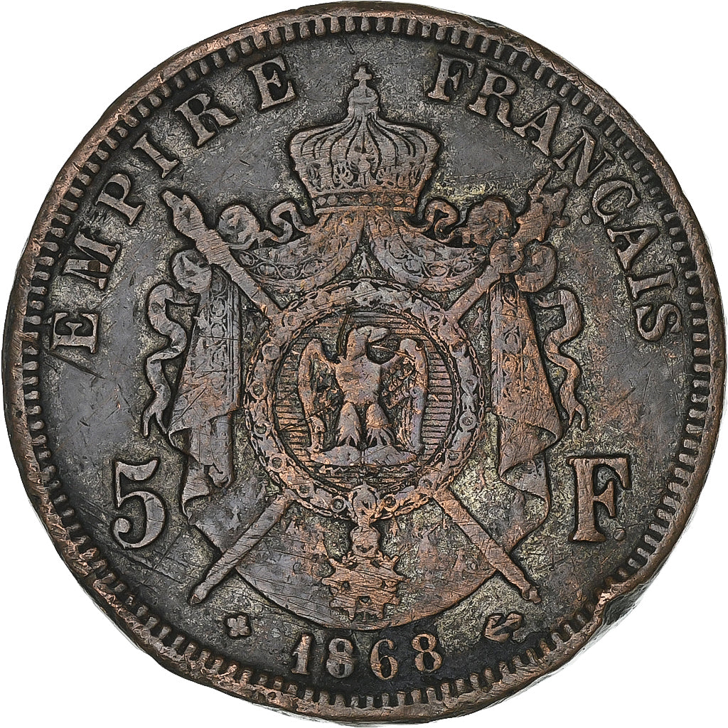 Francja, Napoleon III, 5 Francs, 1868, Paris, Contemporary forgery, Brązowy