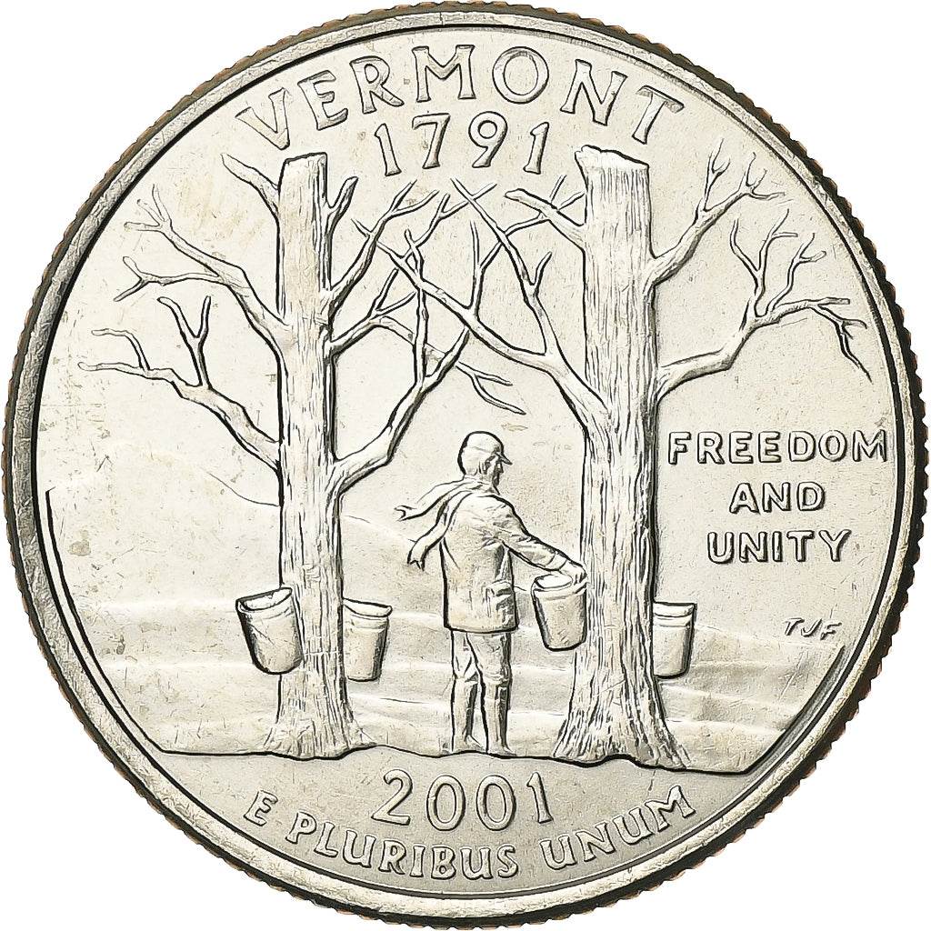 Stati Uniti, Quarter, Quarter Dollar, 2001, Denver, VERMONT, Rame ricoperto in