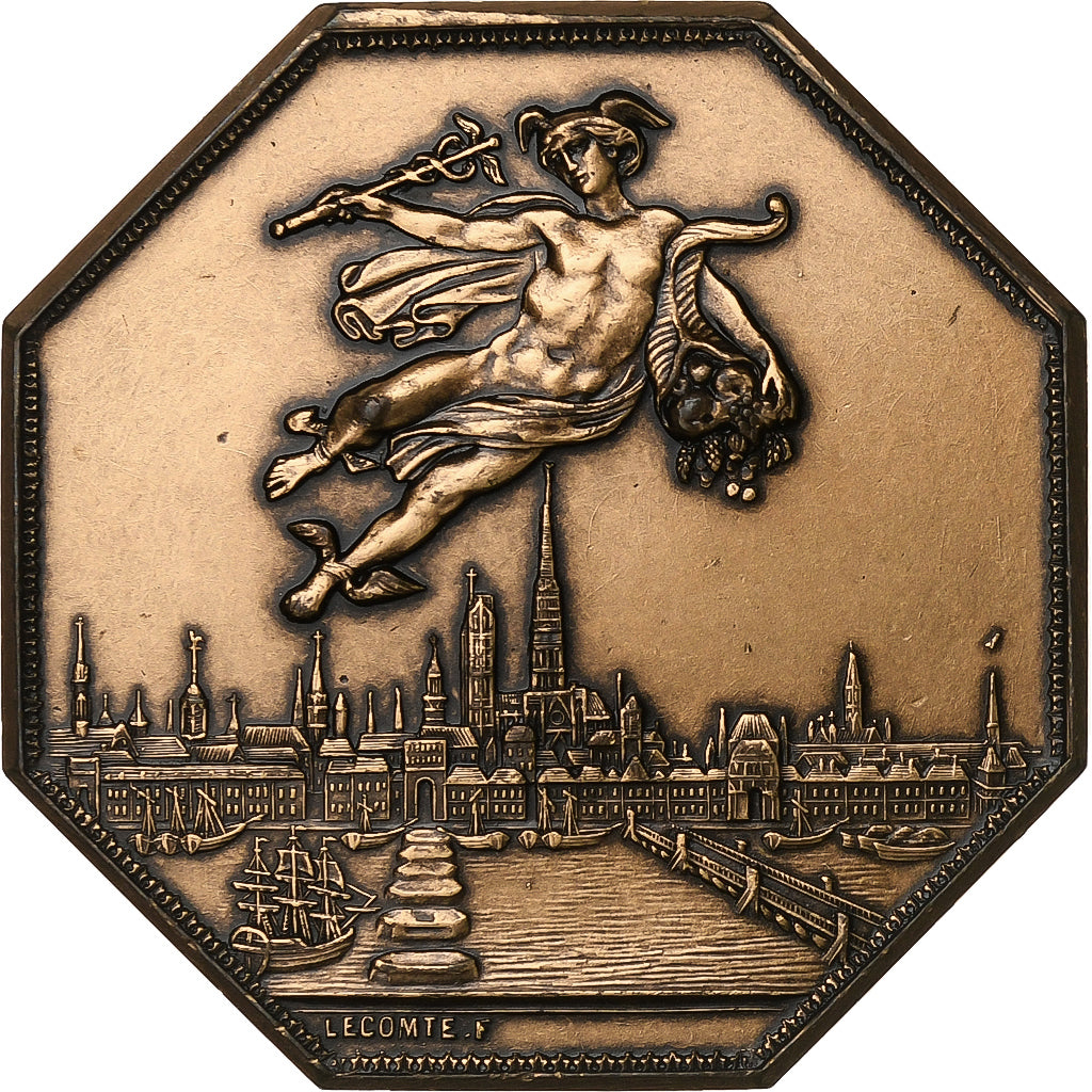 France, Token, Chambre de Commerce de Rouen, 1802, Bronze, Lecomte, MS(60-62)