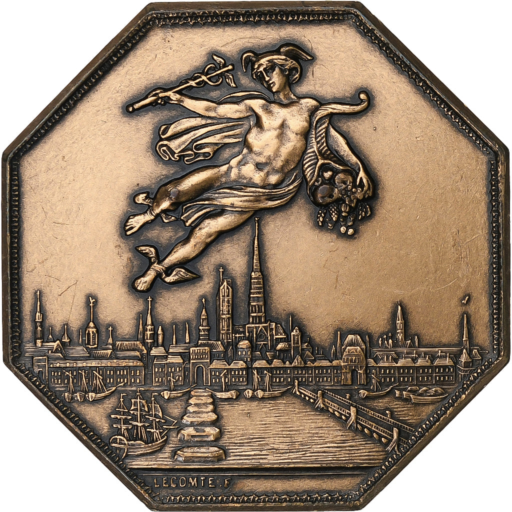 France, Token, Chambre de Commerce de Rouen, 1802, Bronze, Lecomte, MS(60-62)