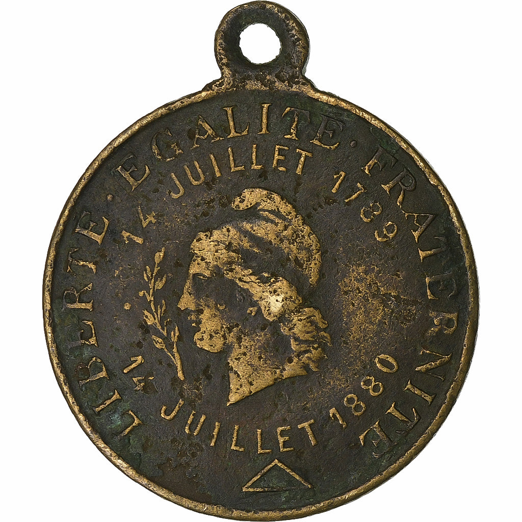 France, Médaille, Commémoration, Prise de la Bastille, Vierzon, 1880, Laiton