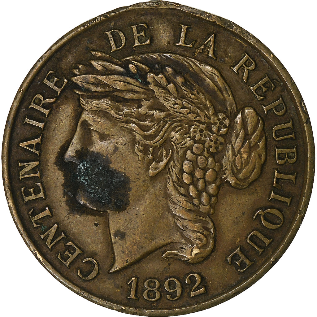 Francia, medaglia, Centenaire de la République, 1892, Ottone, MB+