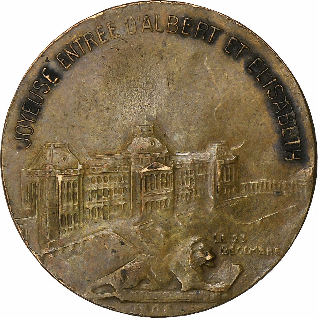 Bélgica, medalha, Joyeuse Entrée d'Albert Ier à Bruxelles, 1909, Latão