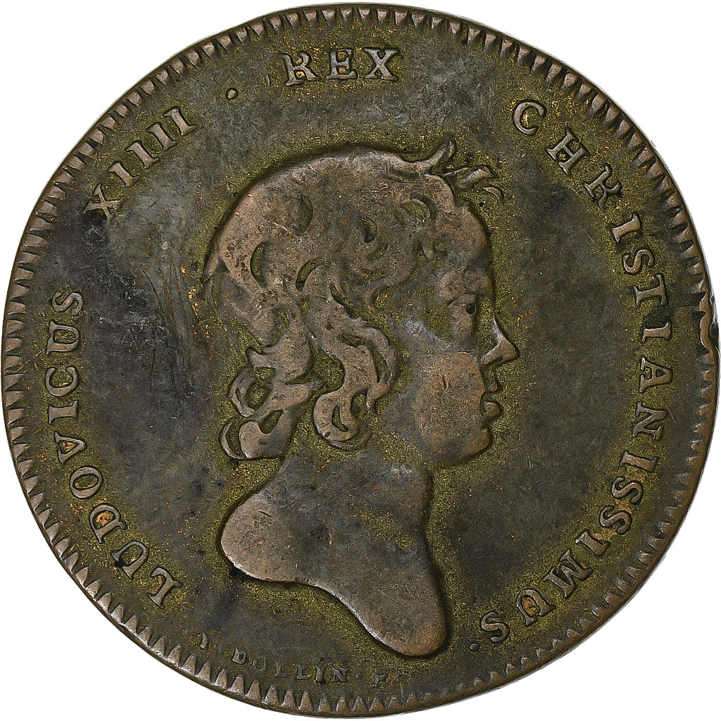 France, Jeton, Louis XIV, Souvenir du Commencement du Règne, 1643, Cuivre, TB+