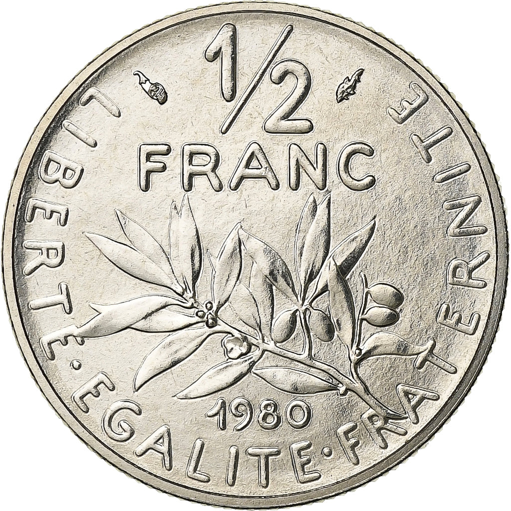 Francia, 1/2 Franc, Semeuse, 1980, Monnaie de Paris, Nichel, FDC
