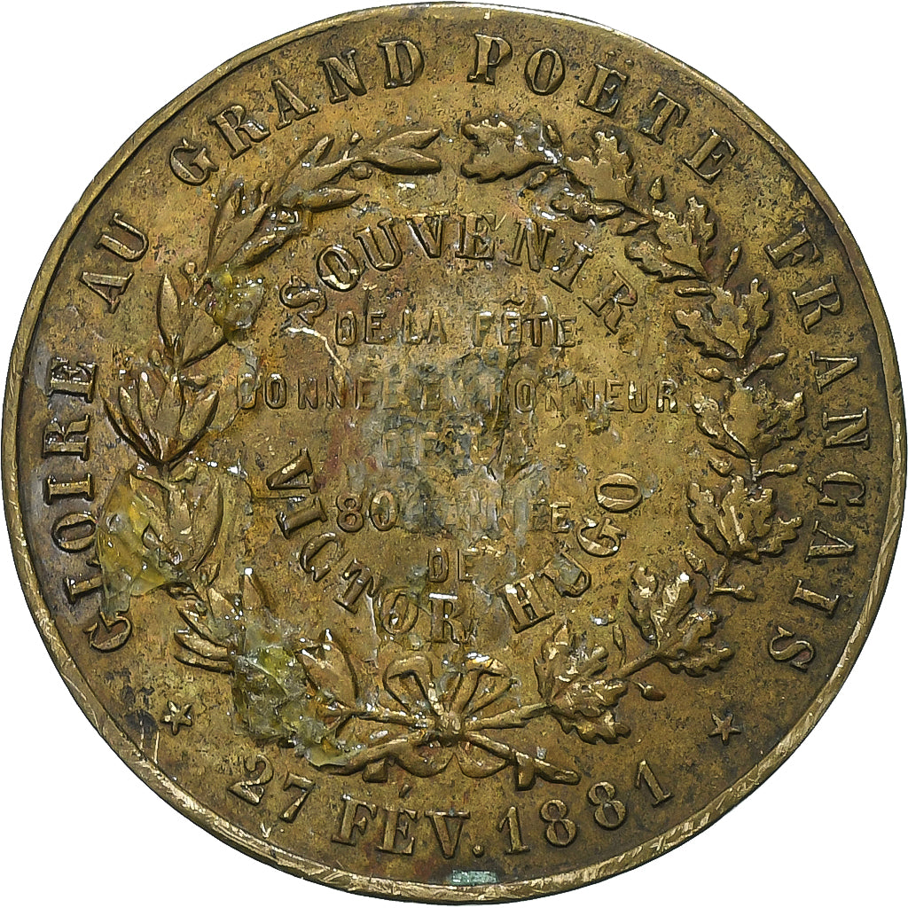 Francja, medal, Souvenir de Victor Hugo, 1881, Mosiądz, VF(20-25)