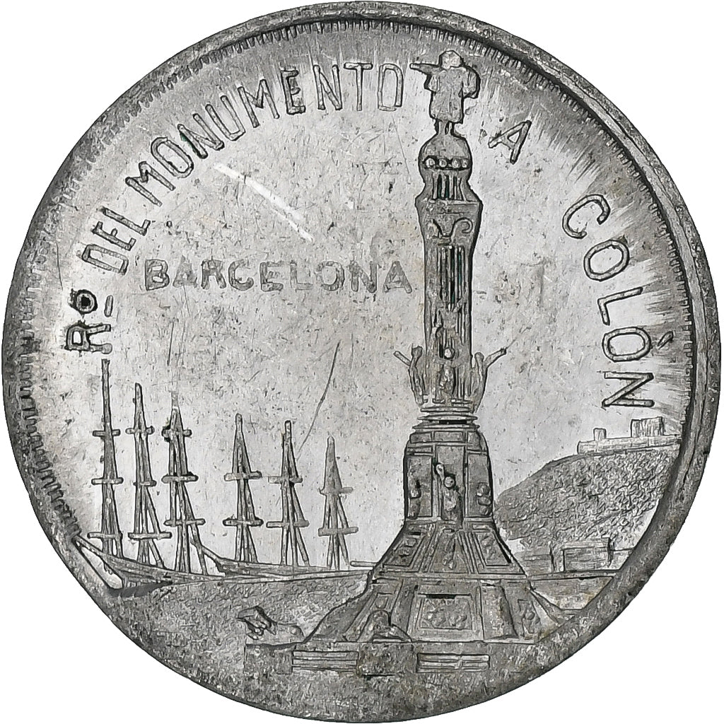 Spain, Token, Alfonso XIII, Barcelona, Souvenir of the Columbus Monument, 1900