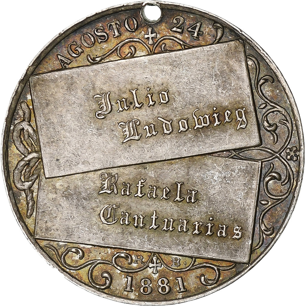 Spain, Medal, Médaille de mariage, 1881, Silver, AU(50-53)