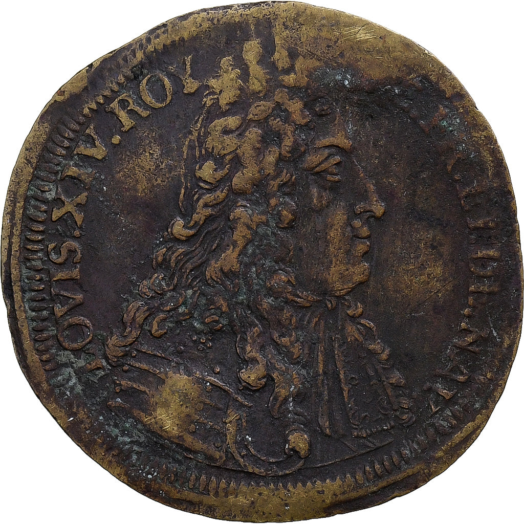 Francja, Token, Louis XIV, Nuremberg, Cornélius Lauffers, Mosiądz, VF(20-25)