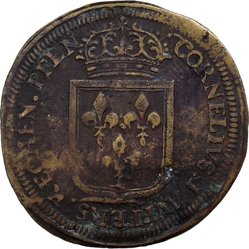 Francja, Token, Louis XIV, Nuremberg, Cornélius Lauffers, Mosiądz, VF(20-25)