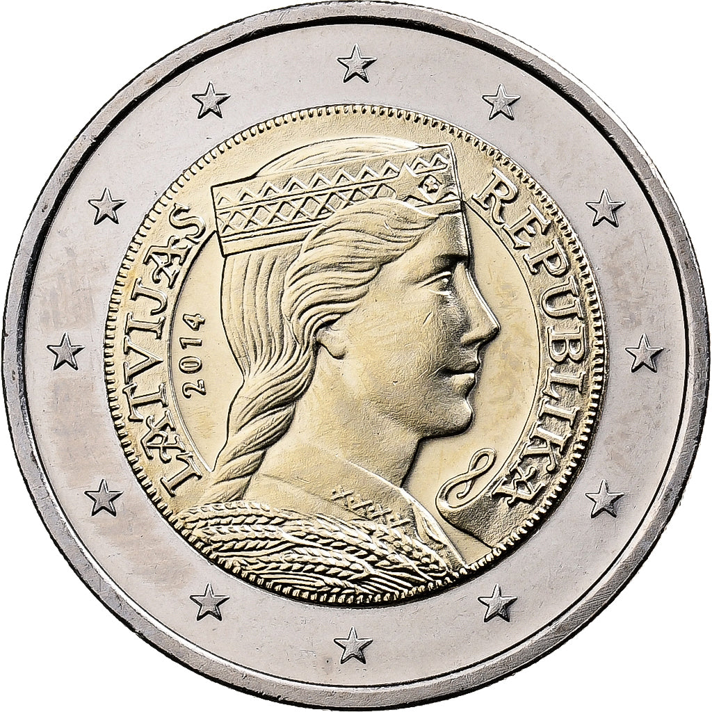 Latvia, 2 Euro, 2014, Stuttgart, Bi-Metallic, MS(63)