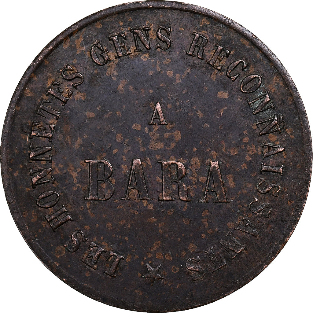 Belgique, Jeton, Les Honnêtes Gens Reconnaissants à Bara, Bruxelles, 1871