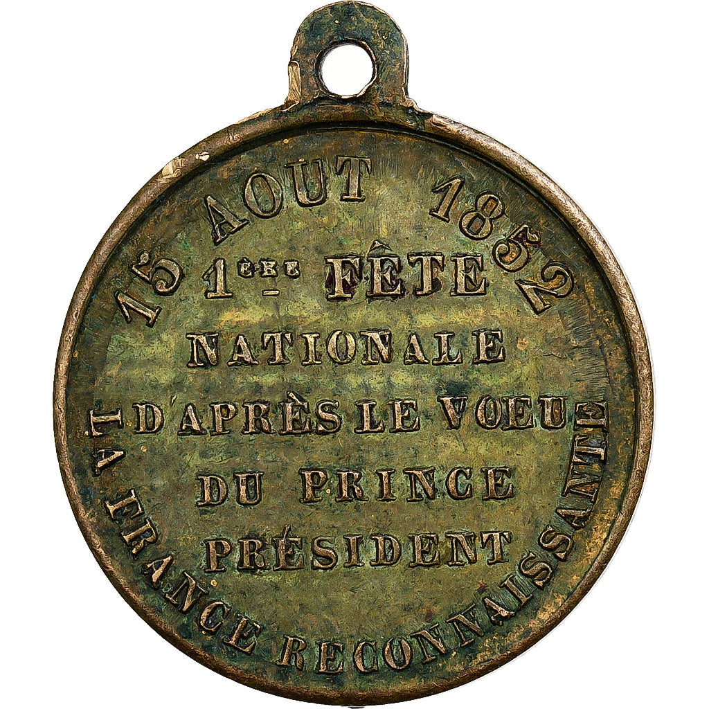 Francja, medal, 1ère Fête Nationale, Voeu du Prince Impérial, 1852, Mosiądz