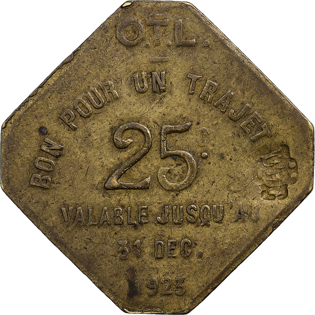 Francja, Lyon - O.T.L., 25 Centimes, 1923, VF(30-35), Mosiądz