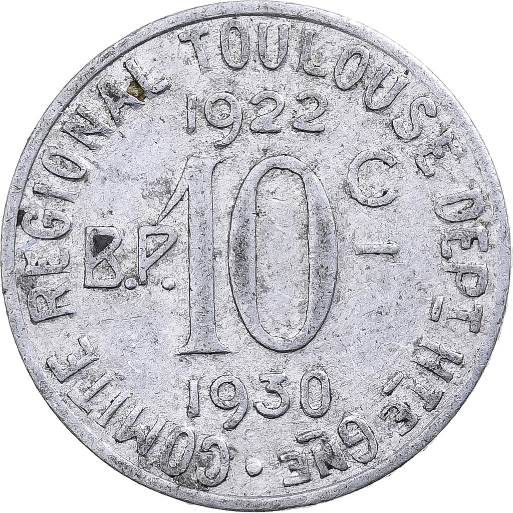Francia, Comité Régional de Toulouse, 10 Centimes, 1930, MB+, Alluminio