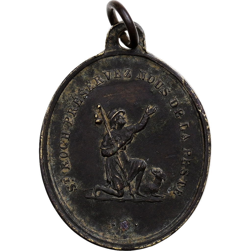France, Médaille, Saint Roch and Saint Hubert, Laiton, TB