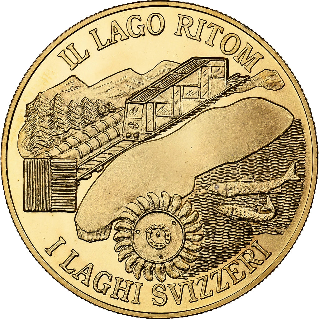 Suisse, Médaille, Il Lago Ritom, I Laghi Svizzeri, Copper-Nickel Gilt, FDC