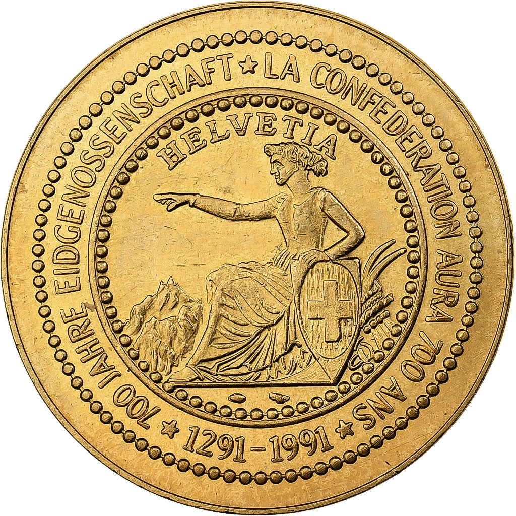 Suisse, Médaille, 700 Ans de la Confédération, 1991, Copper-Nickel Gilt, SPL