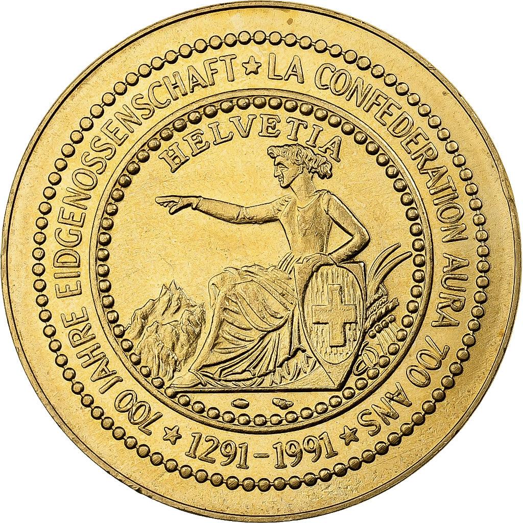 Suisse, Médaille, 700 Ans de la Confédération, 1991, Copper-Nickel Gilt, SPL