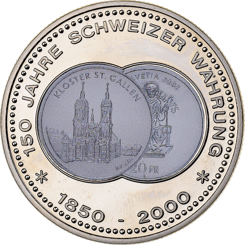 Szwajcaria, medal, 150 Ans de la Monnaie Suisse, 20 FRANCS, 2000, Miedź-Nikiel