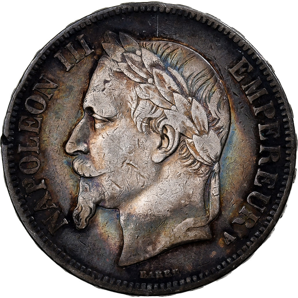 Francia, Napoleon III, 5 Francs, 1867, Paris, Argento, MB+, KM:799.1