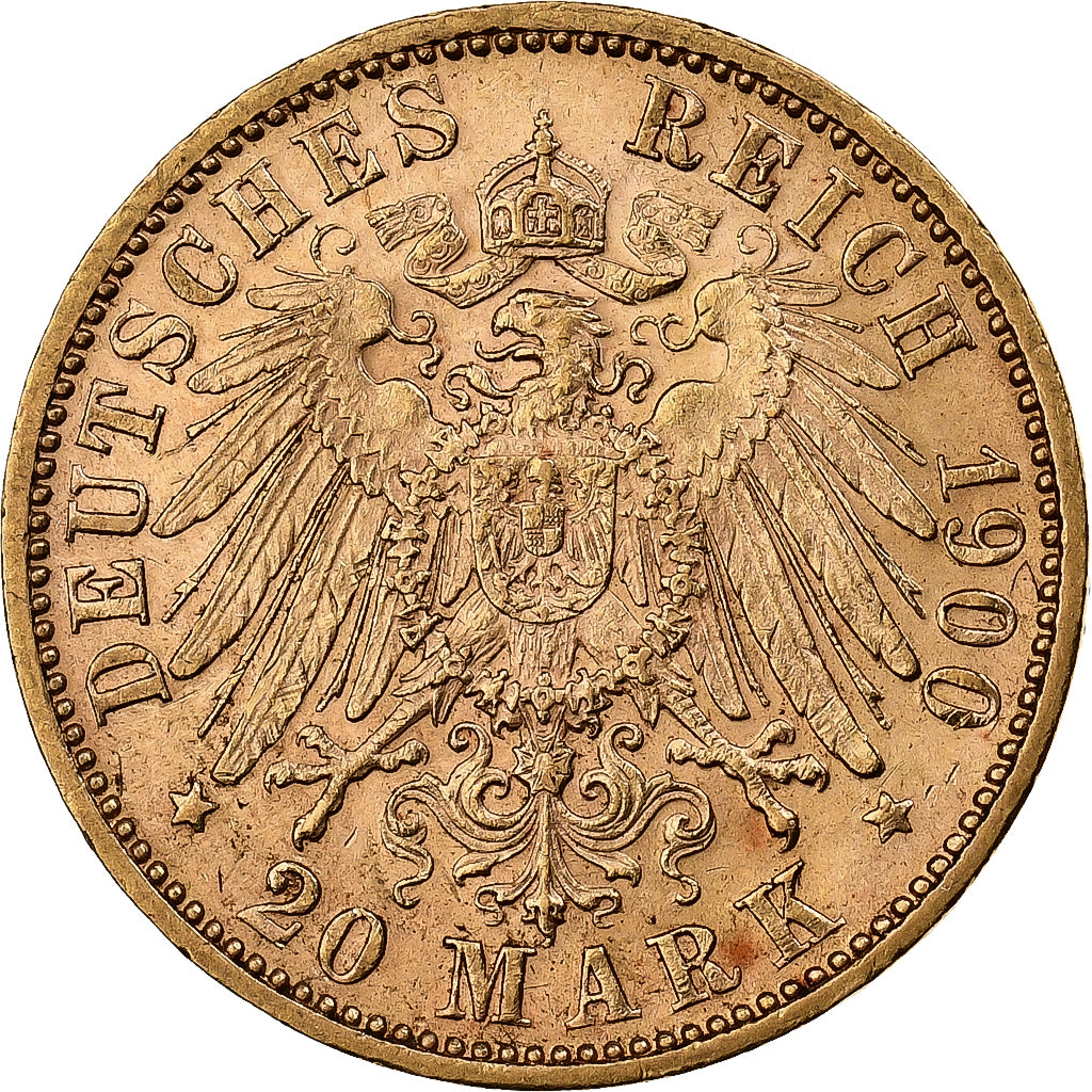 German States, BAVARIA, Otto, 20 Mark, 1900, Munich, Gold, AU(50-53), KM:920