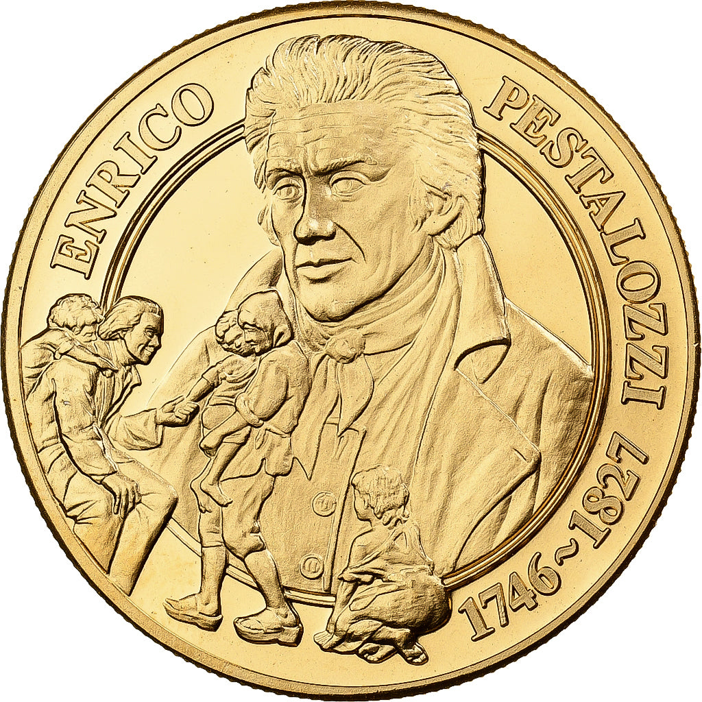 Zwitserland, Medaille, Enrico Pestalozzi, Copper-Nickel Gilt, FDC