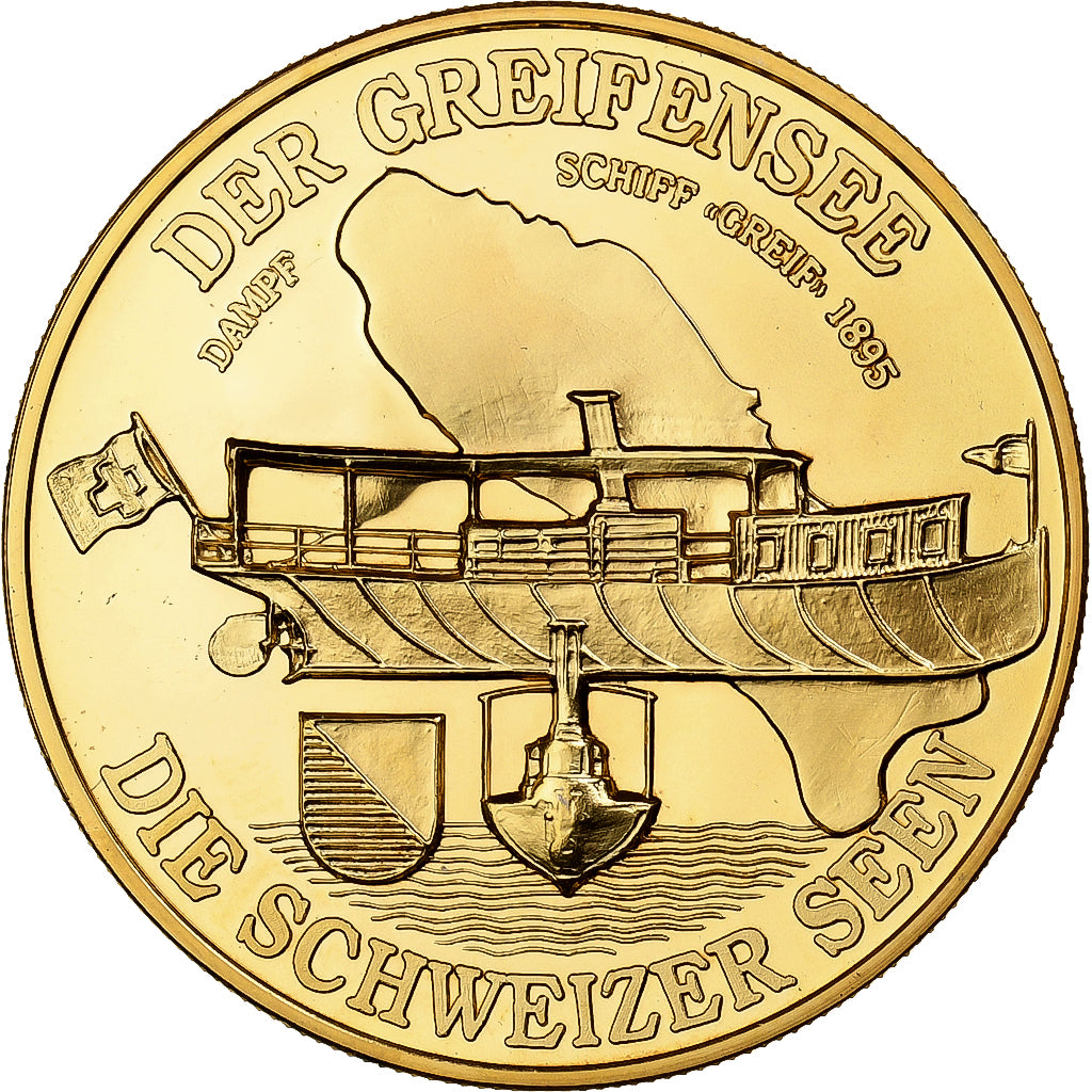 Switzerland, Medal, Der Greifensee, Die Schweizer Seen, Copper-Nickel Gilt