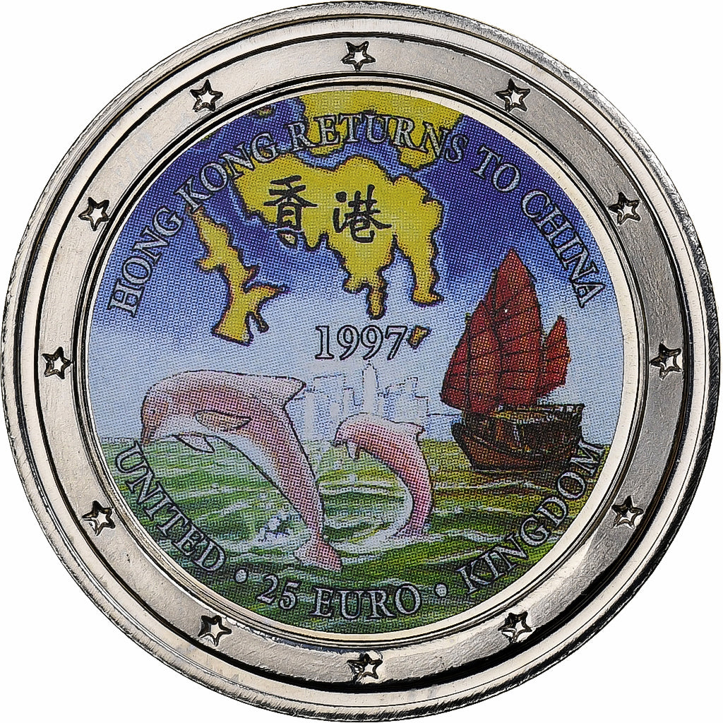 United Kingdom, 25 Euro, Hong-Kong returns to China, 1997, Copper-nickel